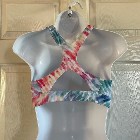 Athleta Small Sports Bra Pastel Tye Dye Open Back Athletic Wear - Picture 4 of 6